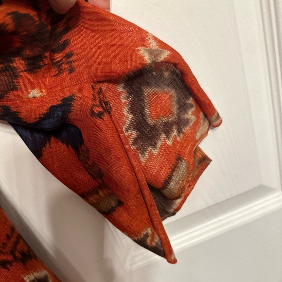 Ralph Lauren Womens Rust Southwest Popover Pleated Blouse L/s Ck Measurements - Picture 5 of 10